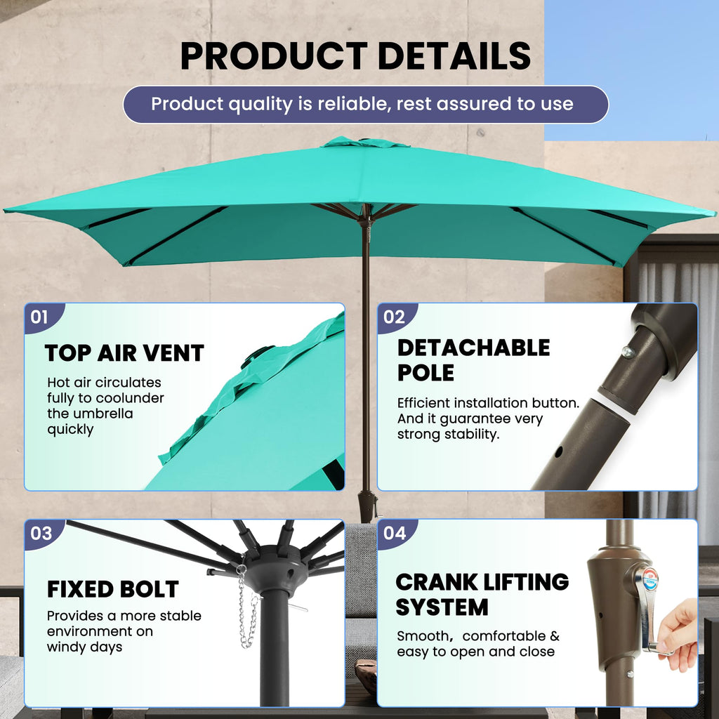 Ayge 6.5x10FT Rectangular Patio Umbrella Outdoor Table Umbrella w/Push Button Tilt & Crank Rectangle Market Umbrella UV Protection for Garden,Deck,Lawn,Yard & Pool,Beige