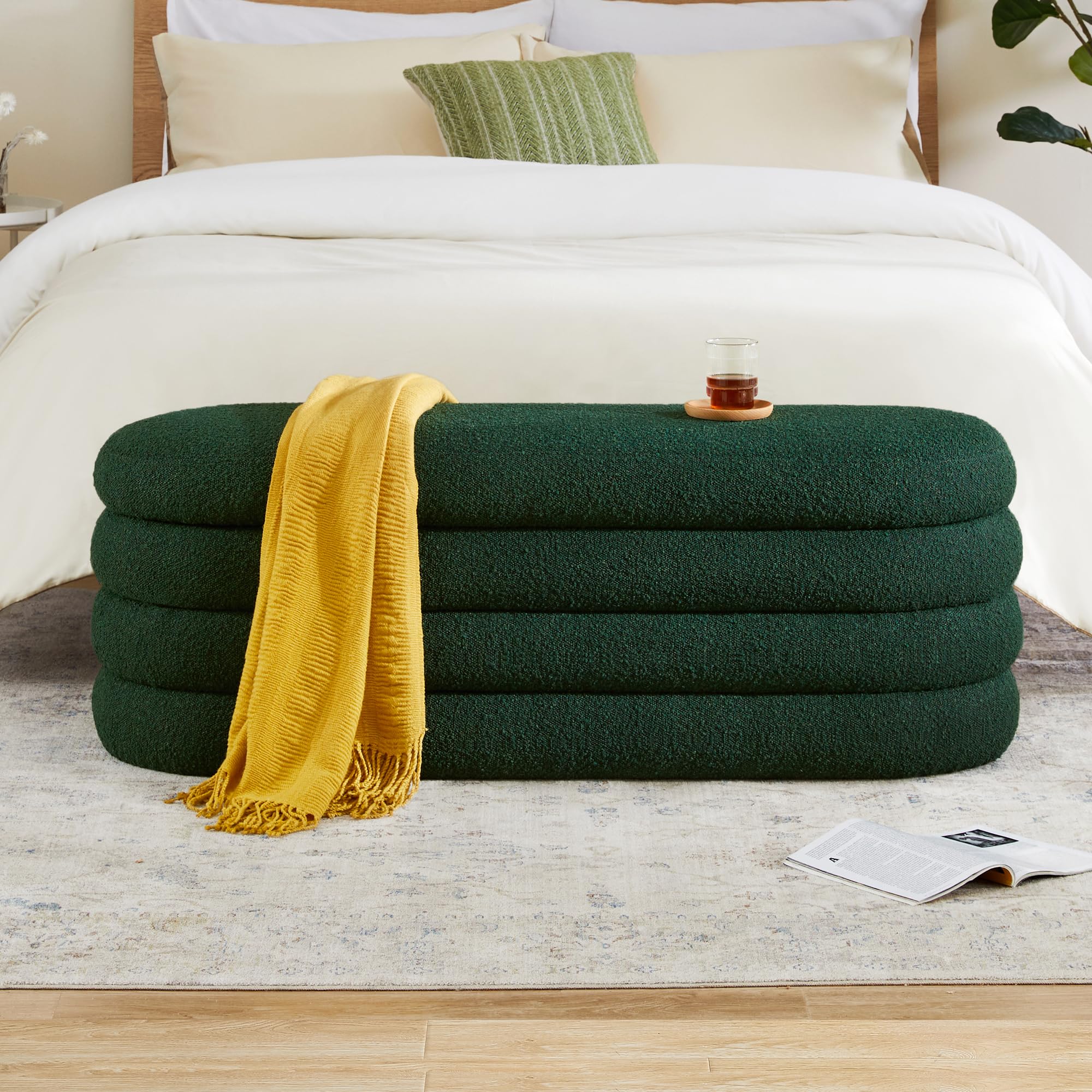 Busaurus Storage Ottoman Bench 49.2 Inch Upholstered Fabric Storage Bench for Bedroom End of Bed Aesthetic Large Oval Ottoman for Living Room Entryway (Black)