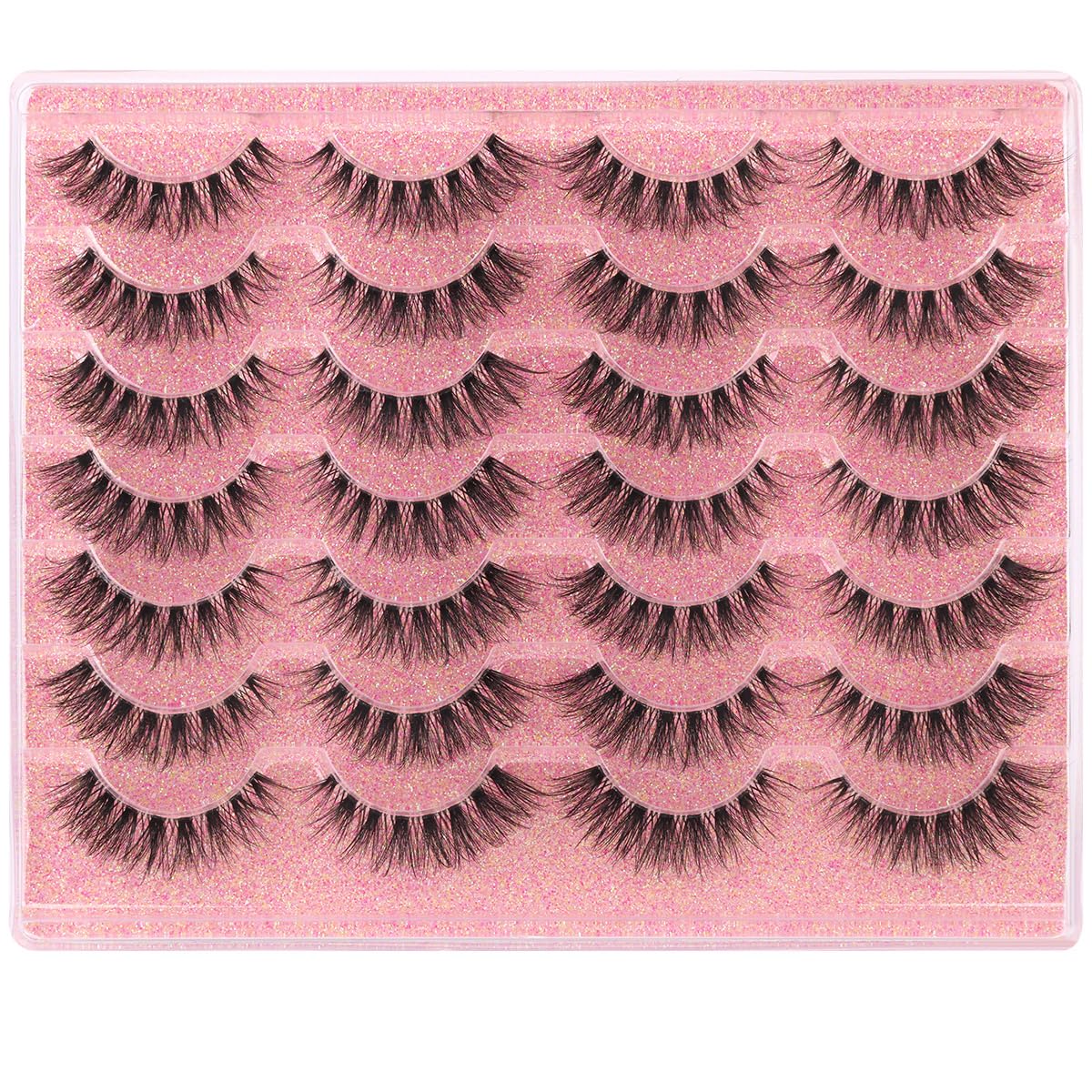 False Lashes Natural Look Wispy Eyelashes Manga Korean Spiky 16mm Short Faux Mink Eyelashes Cat Eye Natural Fake Eyelashes Strip Lashes Pack 14 Pairs