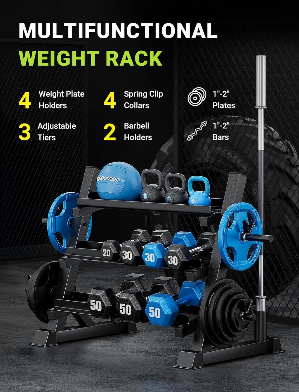 YOLEO Dumbbell Rack Stand Only, 1100LBS Heavy Duty Weight Rack for Home Gym, Adjustable 3-Tier Weight Storage Rack for Dumbbells, Barbells, Kettlebells & Weight Plates, Compact Workout Equipment Organizer