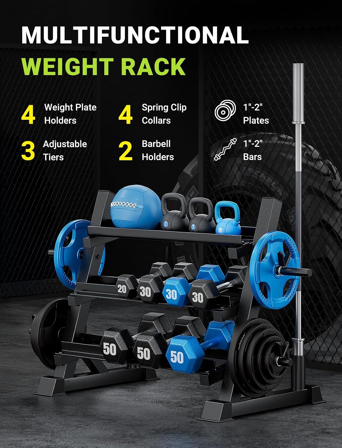 YOLEO Dumbbell Rack Stand Only, 1100LBS Heavy Duty Weight Rack for Home Gym, Adjustable 3-Tier Weight Storage Rack for Dumbbells, Barbells, Kettlebells & Weight Plates, Compact Workout Equipment Organizer