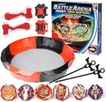 Battle Burst Tops Set with 17.8 Inch Large Stadium, 6 Spinning Tops with Two Launchers, Complete Battle Set (Red)