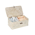Sumnacon Wicker Basket with Lid Rectangle Woven Baskets for Toiletries Tampon Storage,Wicker Storage Basket with Lid,Decorative Seagrass Storage Baskets for Shelf Bathroom Toilet Table, Caramel