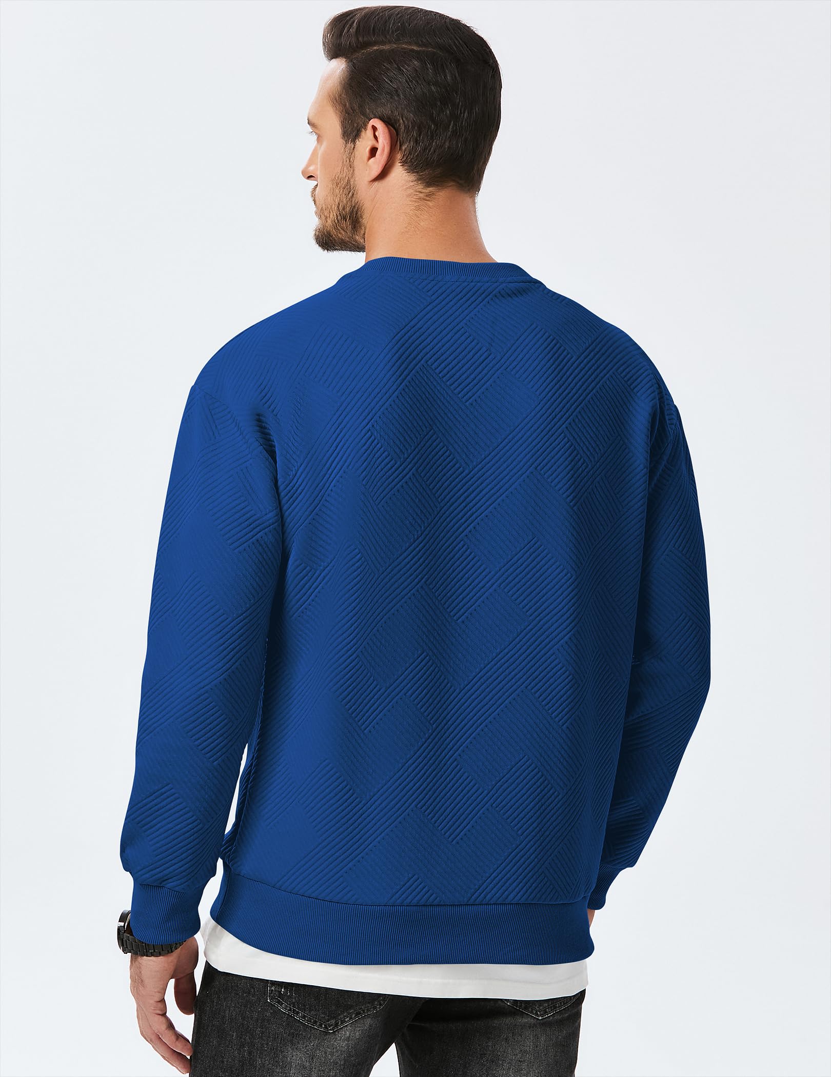 Dokotoo Men Men's Crewneck Sweatshirts Soild Color Geometric Texture Long Sleeve Casual Pullover Shirt