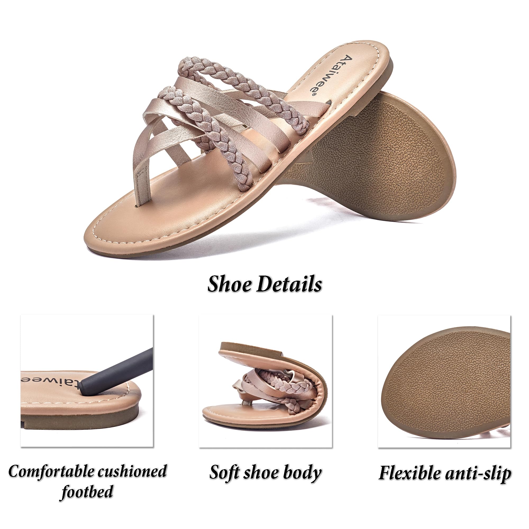 Ataiwee Women's Casual Flat Slide Sandals - Dressy Comfortable Criss Cross Strappy Summer Sandals,Open Toe Multi Strap Beach Flat Thong Sandals.