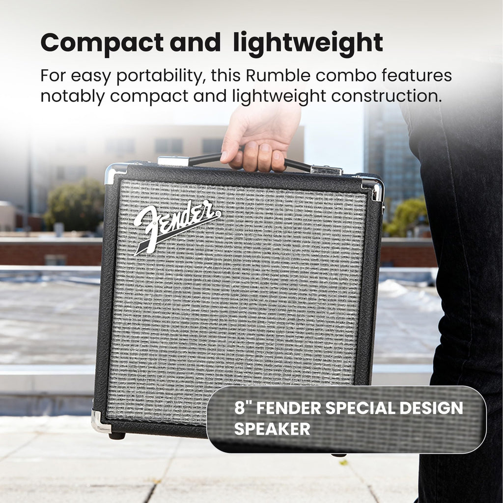 Fender Rumble 15 Bass Guitar Combo Amplifier Bundle with Instrument Cable and Austin Bazaar Instructional DVD