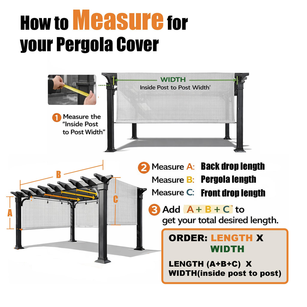 Alion Home Waterproof Pergola Cover - Universal Replacement Canopy (12' L x 8' W, Sand)