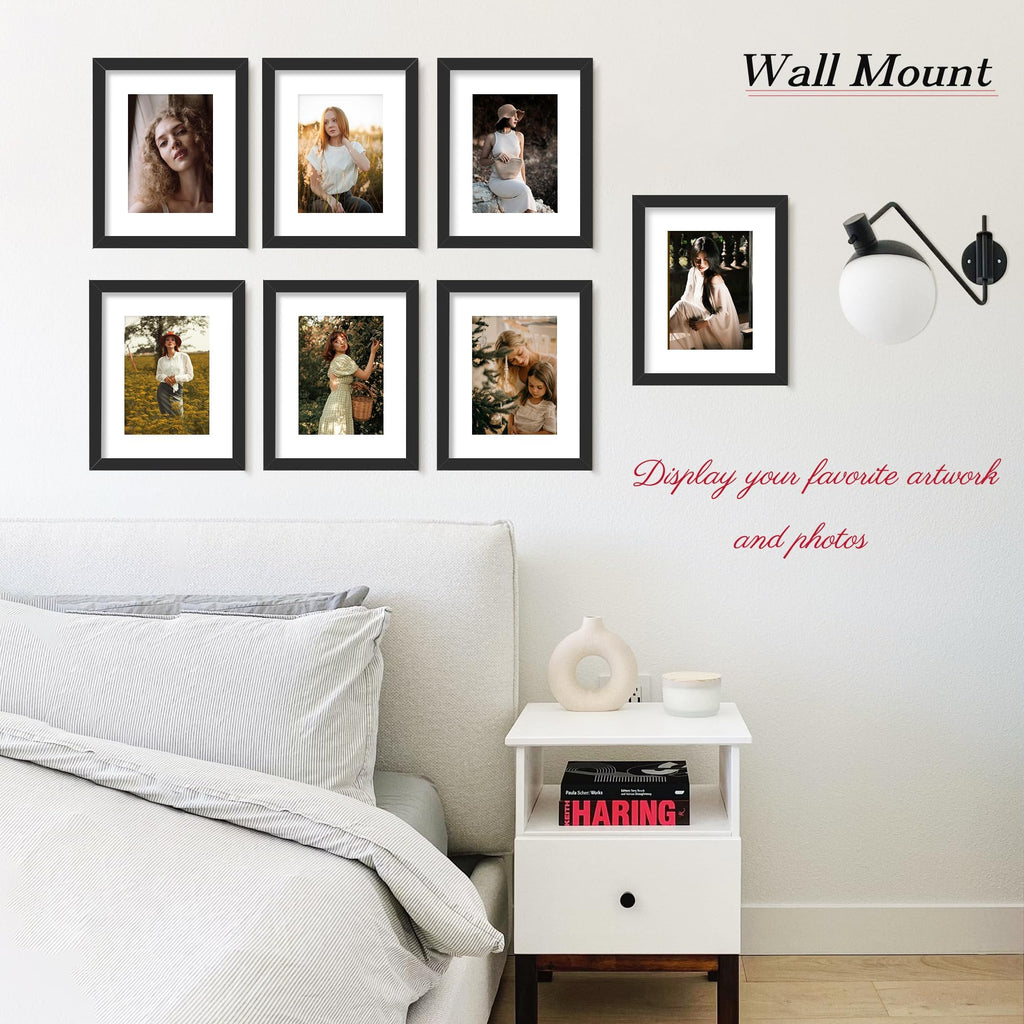 Picrit 24x34 Black Poster Frame 7 Pack, Display Pictures 20x30 Picture with Mat or 24 x 34 without Mat for Horizontal or Vertical Wall Mounting, Wall Gallery Photo Frames