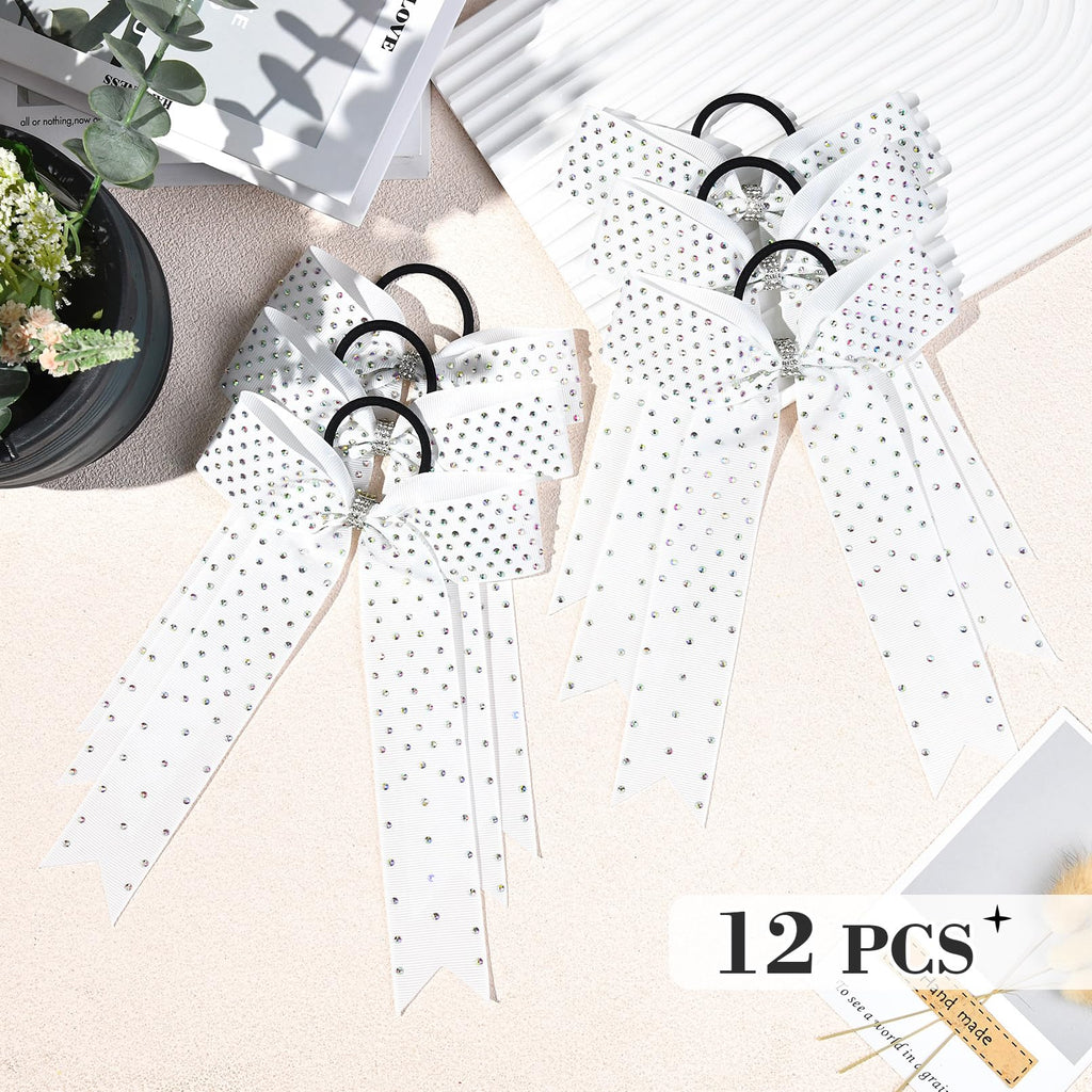 DEEKA 12 Count Collegiate Style Cheer Bows, Forest Green with Rhinestones, Handmade Bows for Girls Teens Cheerleader Sports