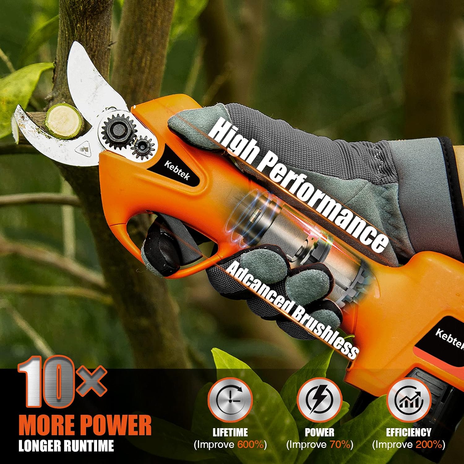 Pruning Shear Battery Powered, Kebtek Cordless Portable Electric Pruner with 2×2Ah Batteries 6-8H Runtime -16.8V 25MM/ Cutting Diameter, Lightweight 880g for Garden Tree Branch Pruning