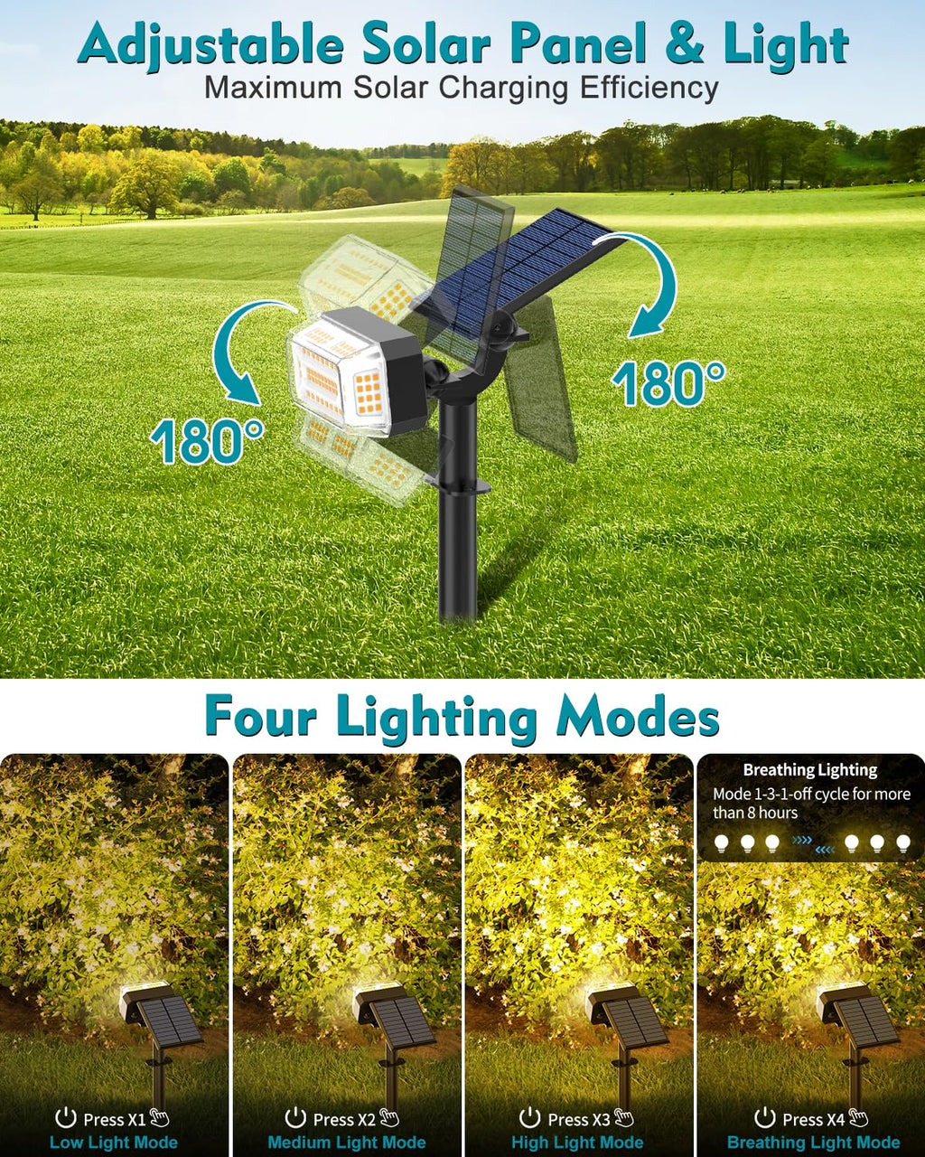 Solar Spot Lights Outdoor Waterproof IP65, 102 LEDs Solar Spotlights with Adjustable Light & Panel, [4 Modes/6 Pack] Landscape Flood Powered Lights for Outside Yard Garden Pathway(Warm White)