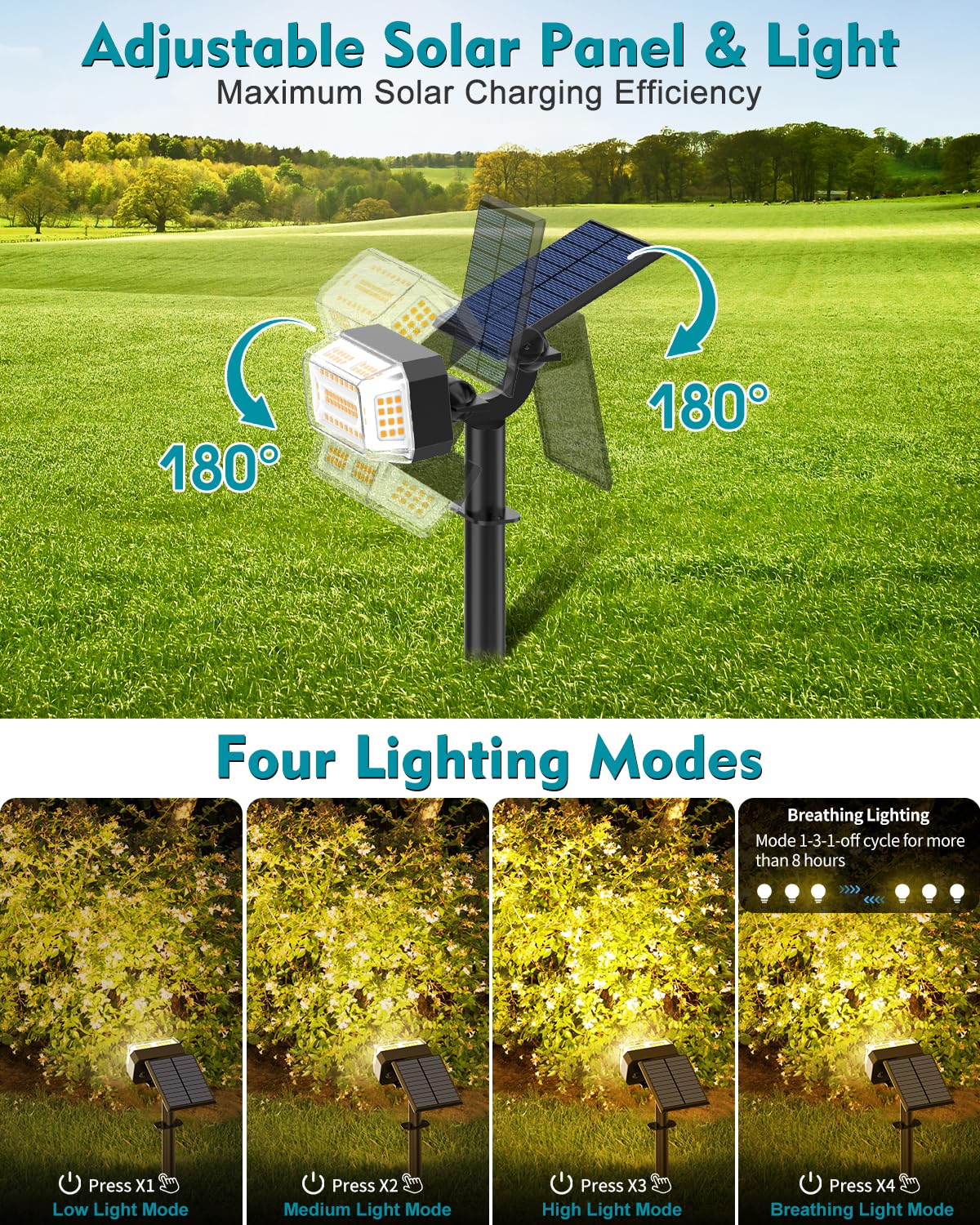 Solar Spot Lights Outdoor Waterproof IP65, 102 LEDs Solar Spotlights with Adjustable Light & Panel, [4 Modes/6 Pack] Landscape Flood Powered Lights for Outside Yard Garden Pathway(Warm White)