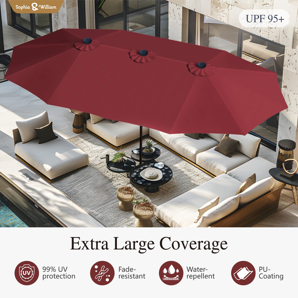 Sophia & William 15 ft Extra Large Patio Umbrella with Base Included, Rectangular Outdoor Umbrella Heavy Duty, Market Umbrella Double-sided Fade Resistant for Pool Garden Backyard, Beige