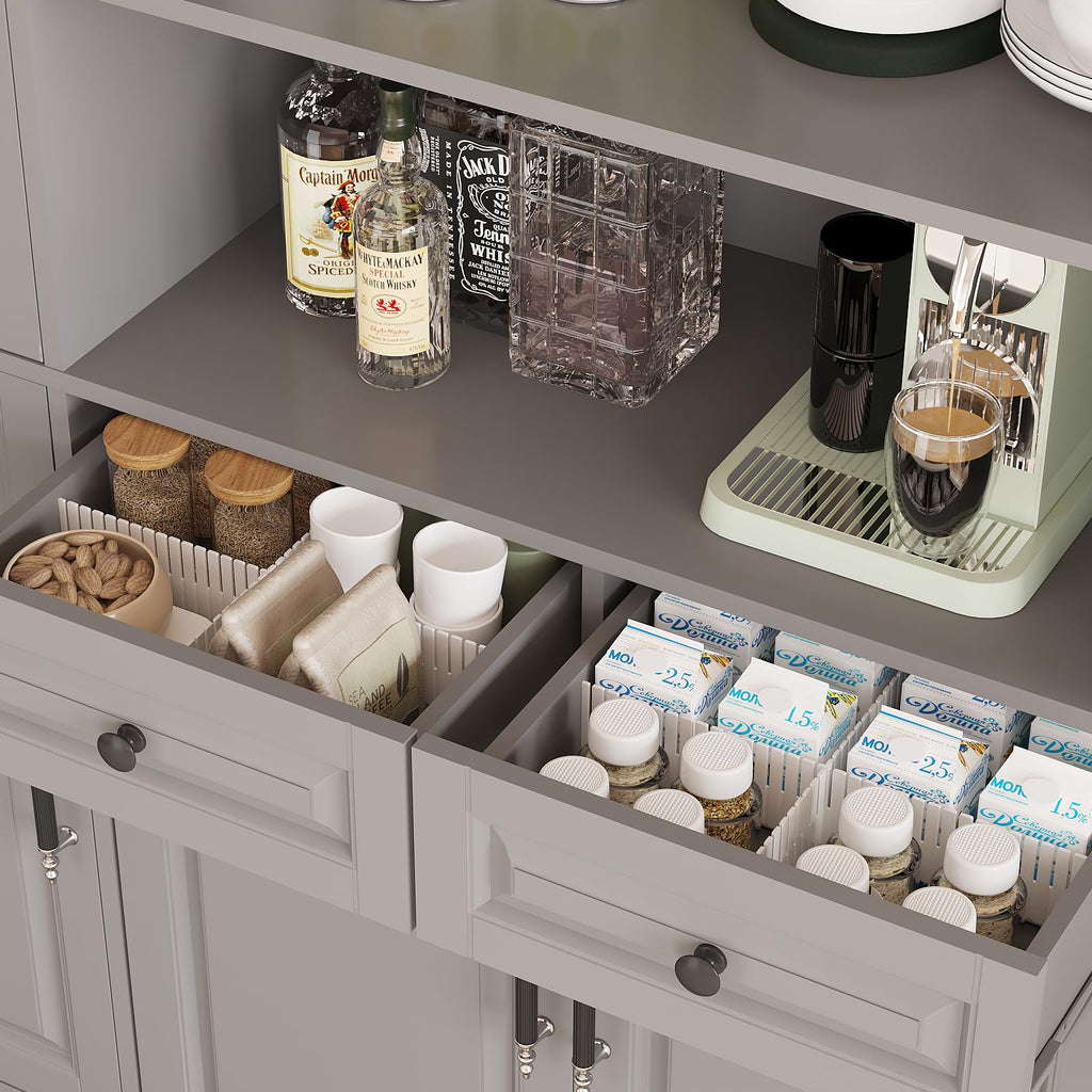 MEISSALIVVE Kitchen Pantry Storage Cabinet with LED Lights, 78.7" Tall with Glass Doors & Drawers, Freestanding Utility Cabinet, Black (31.5" W x 15.7" D)