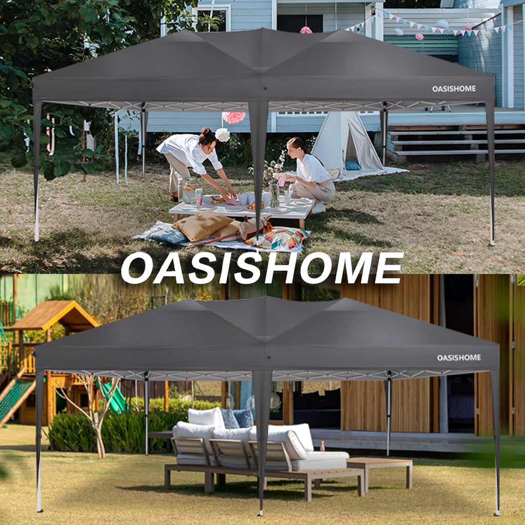 OASISHOME Canopy Tent 10'x10' Pop Up Gazebo with 1-Person Set Up, 4 Sidewalls, Wheeled Bag, Waterproof UV Protection Heavy-Duty Steel Frame Shelter for Patio Outdoor Wedding Party Event (Black,10x10)