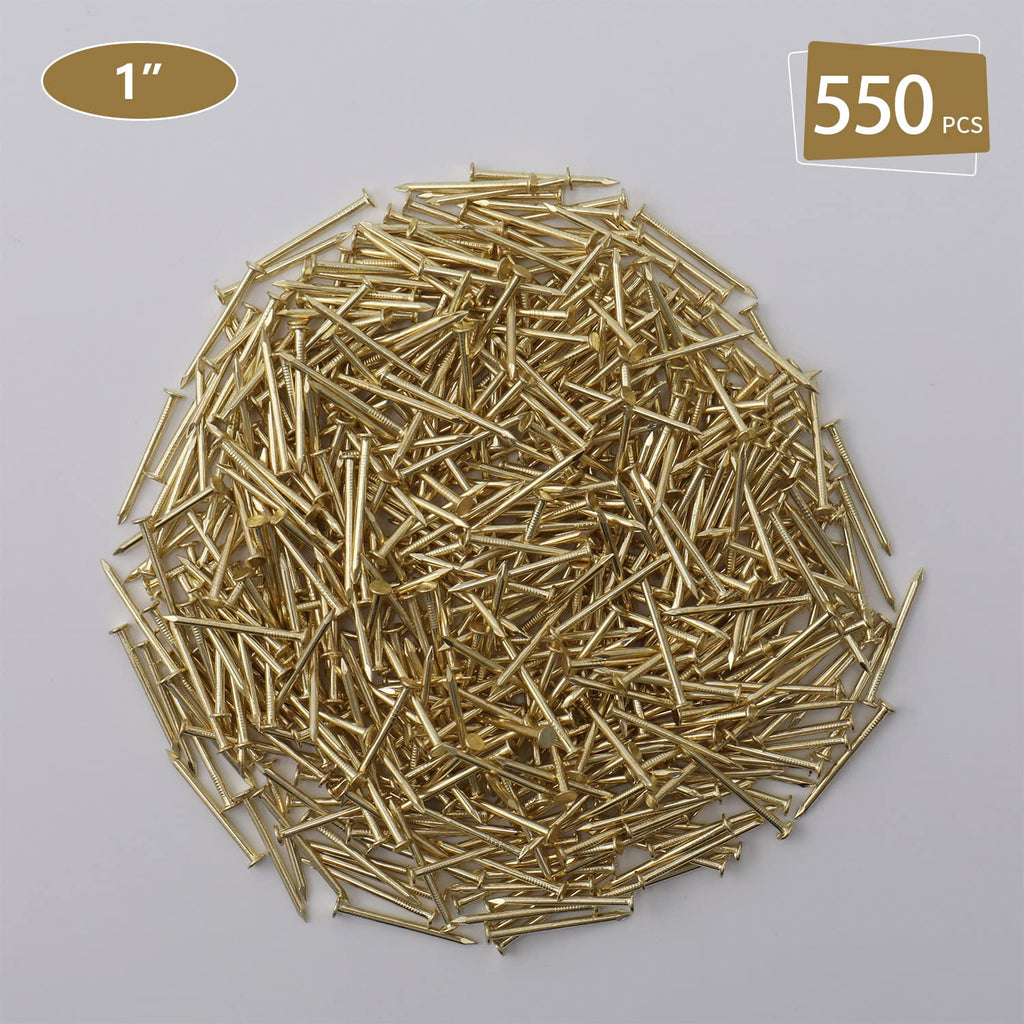 240pcs Gold Hardware Nails, 1-1/2” × 14 Ga Brass Plated Wood Nails, Nails for Hanging Wall Decor, Finishing Nails, Picture Hanging Nails, Wall Nails, Roofing Nails