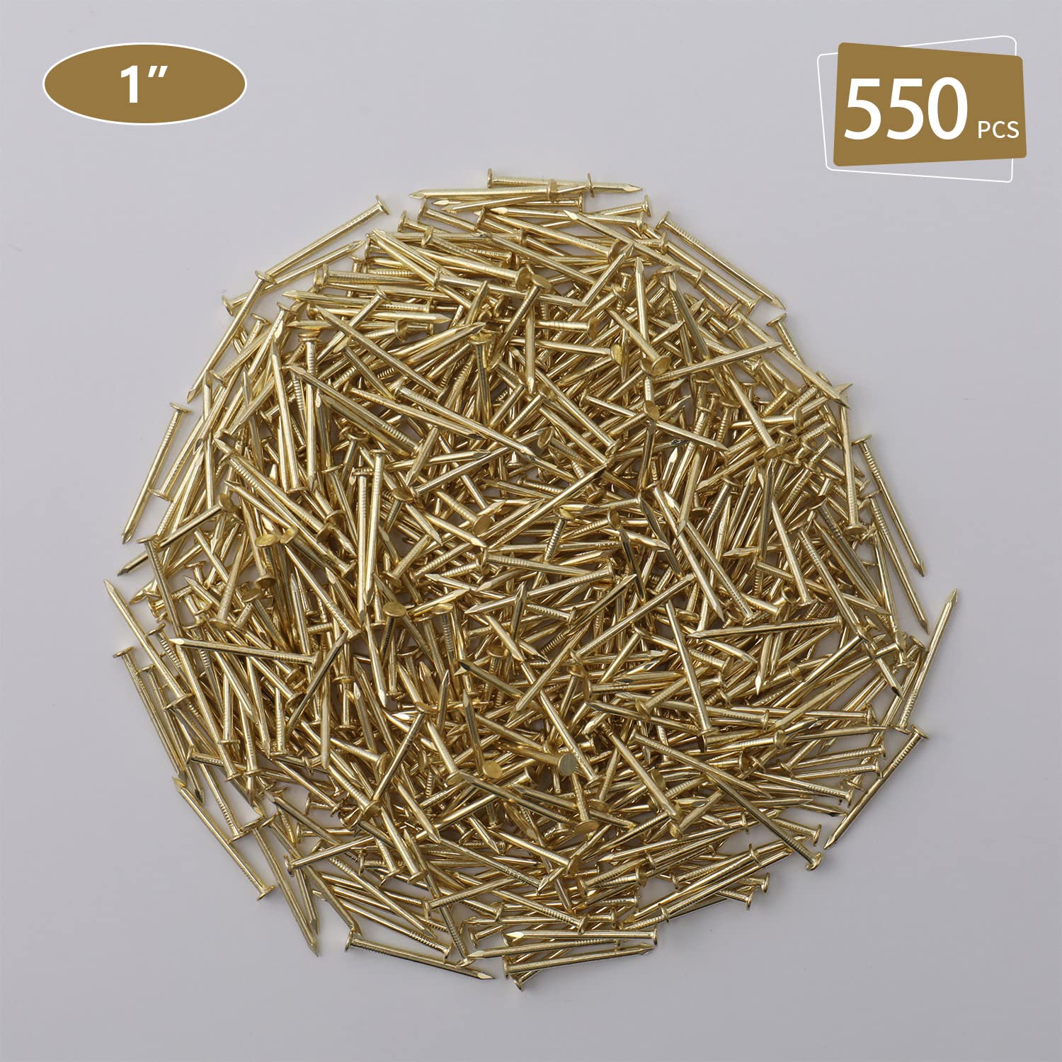240pcs Gold Hardware Nails, 1-1/2” × 14 Ga Brass Plated Wood Nails, Nails for Hanging Wall Decor, Finishing Nails, Picture Hanging Nails, Wall Nails, Roofing Nails
