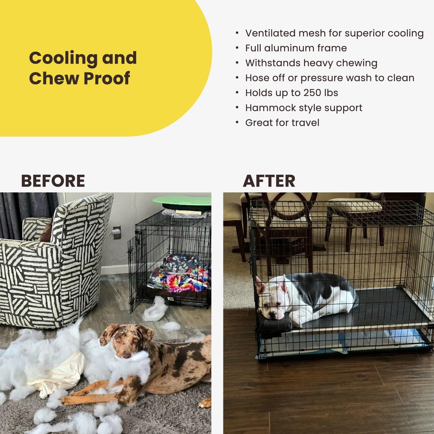 K9 Ballistics Chew Proof Elevated Cooling Outdoor Cot Bed for Small Dogs & Puppies - Virtually Indestructible, Preassembled, Withstands Aggressive Chewers - S, Black Mesh