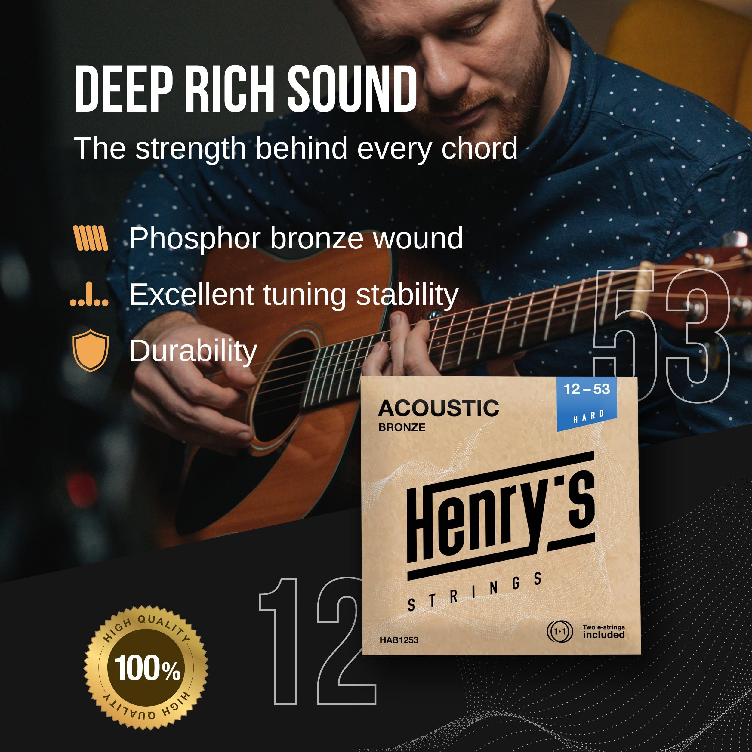 Light Acoustic Guitar Strings 10-47 - Brilliant Sound & Extra E1 String & 3xGuitar Picks - Phosphor Bronze Guitar Strings Acoustic - Acoustic Guitar Strings 6 String Set