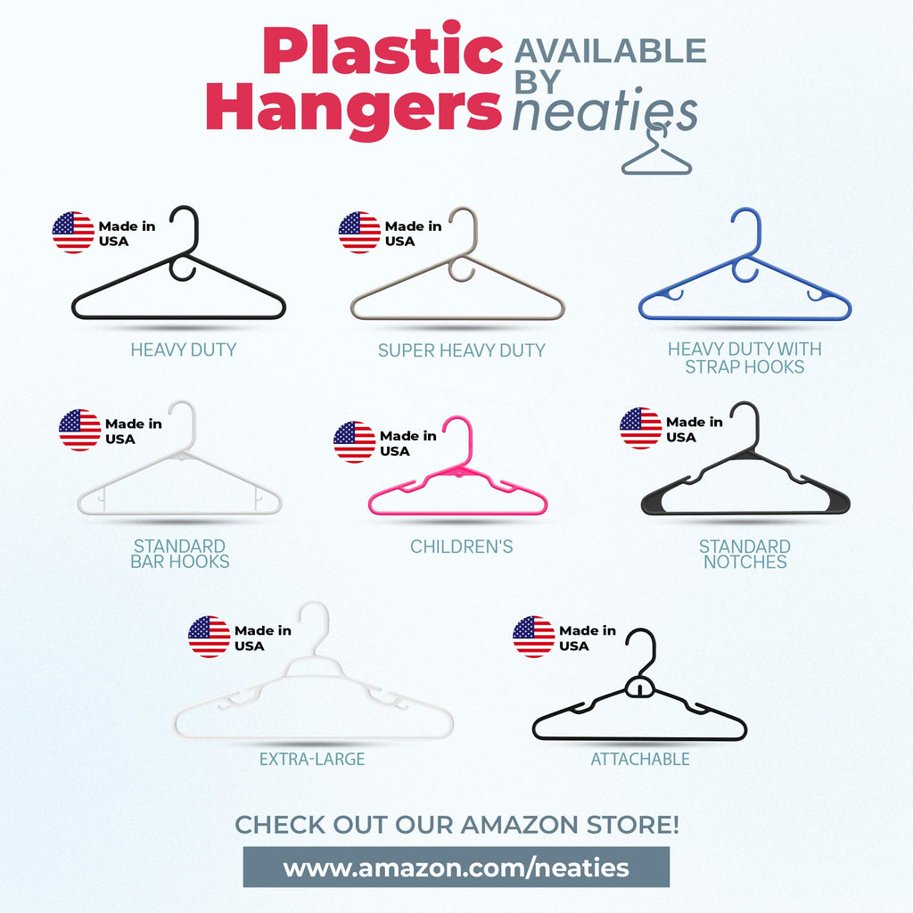 Plastic Hangers 15 Pack – Made in The USA – 6lb Capacity Standard Clothes Hangers with Strap Hooks for Dresses, Lingerie, Shirts, Pants, and Jackets – Black