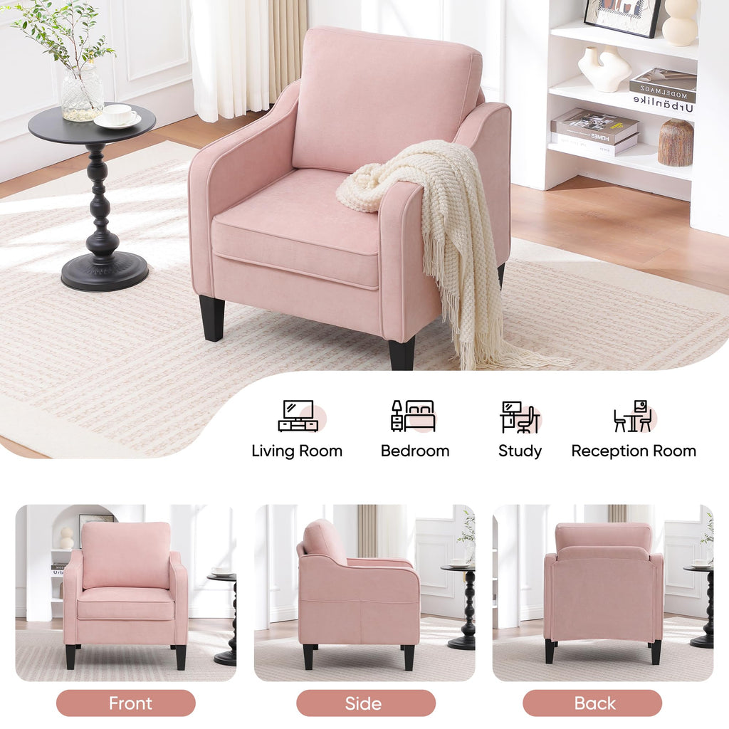 Accent Chair for Living Room, Mid Century Modern Reading Chair for Bedroom, Upholstered Armchair with Side Pockets, Comfy Single Sofa Side Chair for Office, Apartment, Small Room, Beige