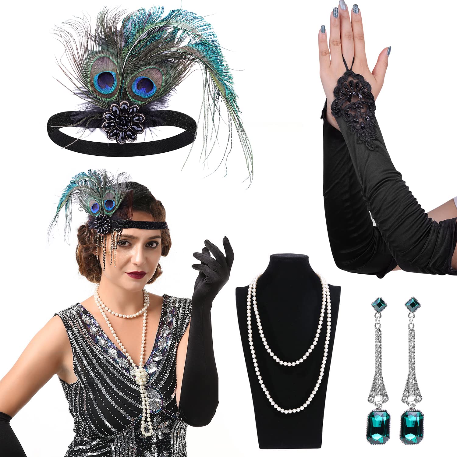 Cridoz Flapper Accessories for Women - 1920s Gatsby & Roaring 20s Style