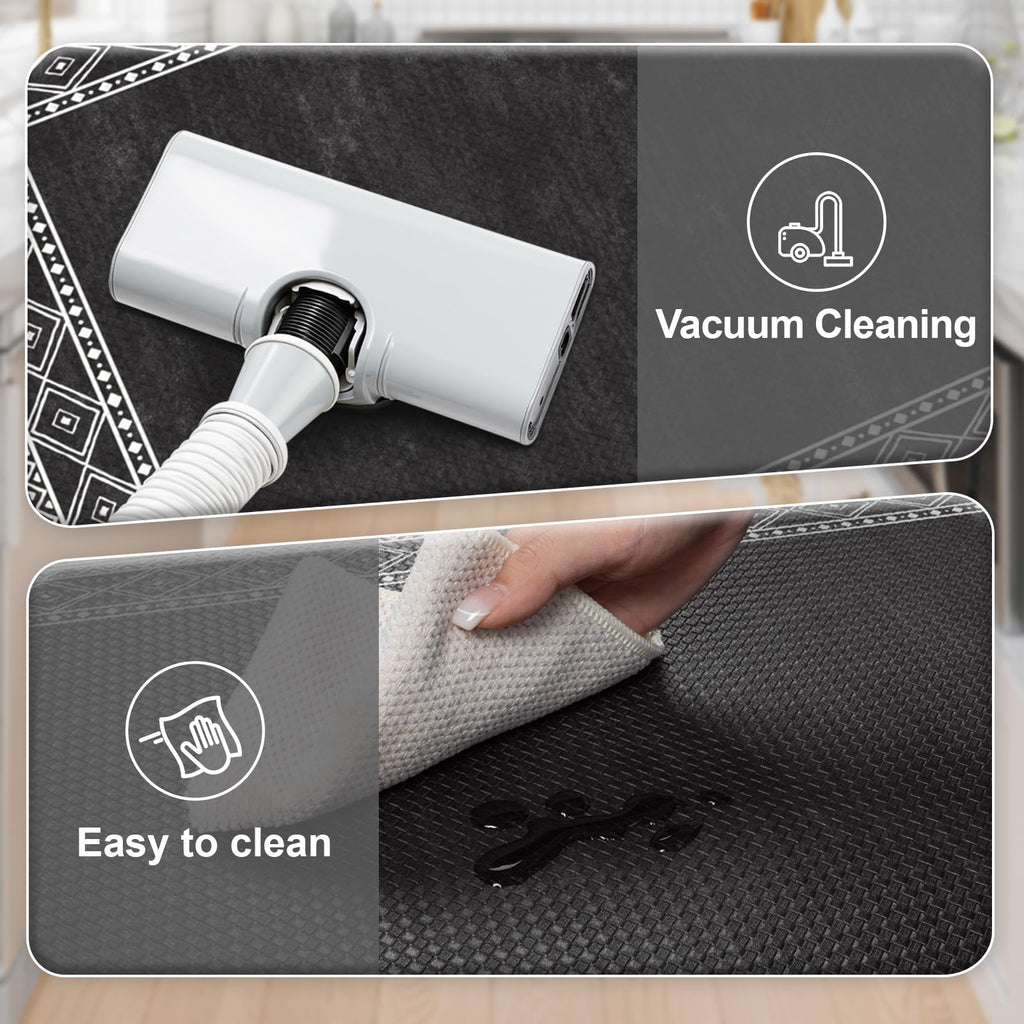 KIMODE Anti Fatigue Kitchen Mats 17"x47"+17"x29", Farmhouse Kitchen Rugs Sets of 2, Cushioned Non Skid Kitchen Mats for Floor, Comfort Kitchen Floor Mats for Sink Laundry Desk Black