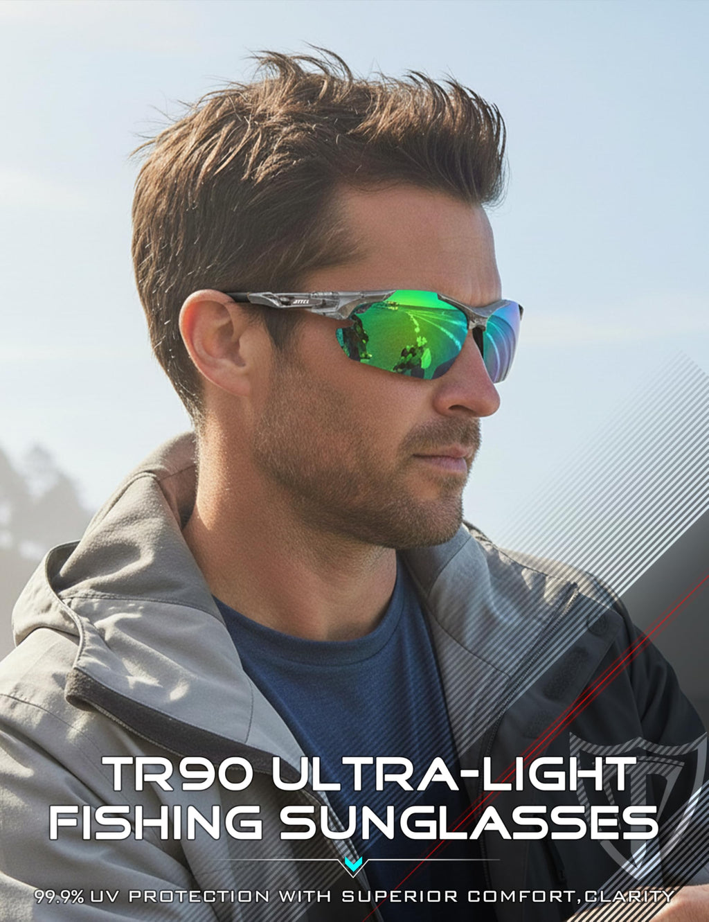 ATTCL 22g Polarized Sunglasses Men Sports: Secure Fit Wrap Around TR90 Frame Ultra-Light UV Protection for Running Fishing
