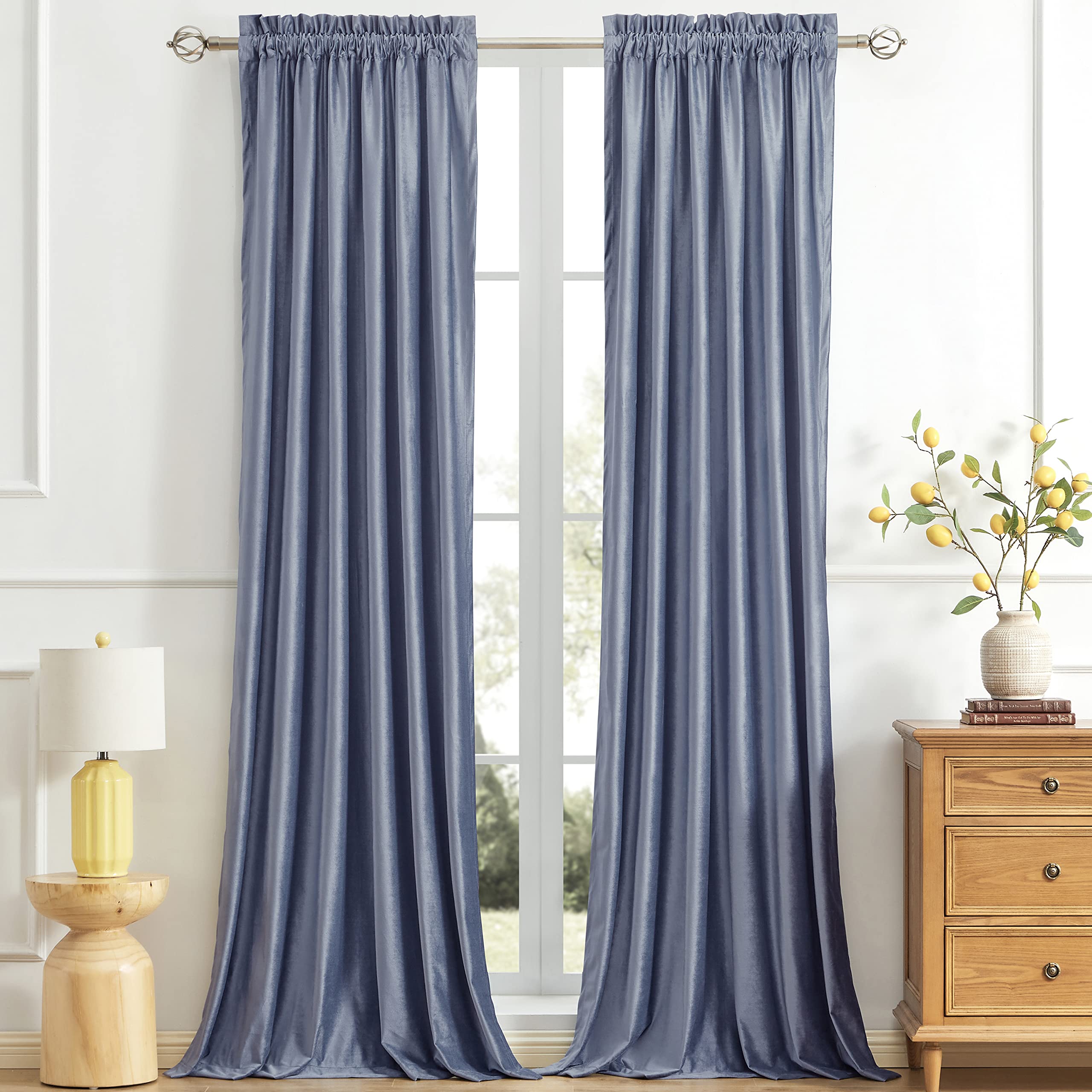 Champagne Beige Velvet Curtains 63 inches for Living Room Luxury Room Darkening Curtain Elegant Bedroom Thermal Insulated Modern Heavy Thick Soft Soundproof Rod Pocket Window Drapes Set of 2 Panels