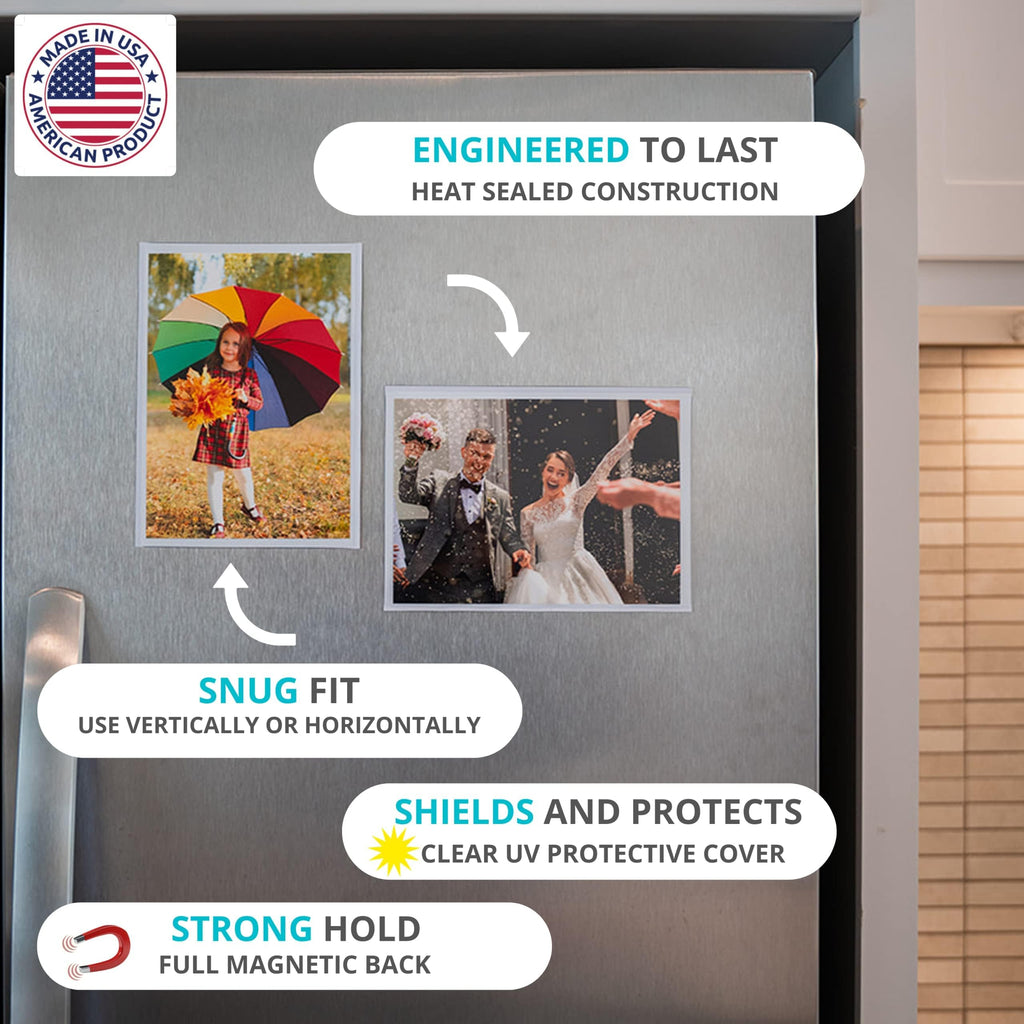 Magtech Magnetic Photo Pocket Picture Frame, White, Holds 2.5 x 3.5 Inches Photos, 10 Pack, Made in the USA (12310)