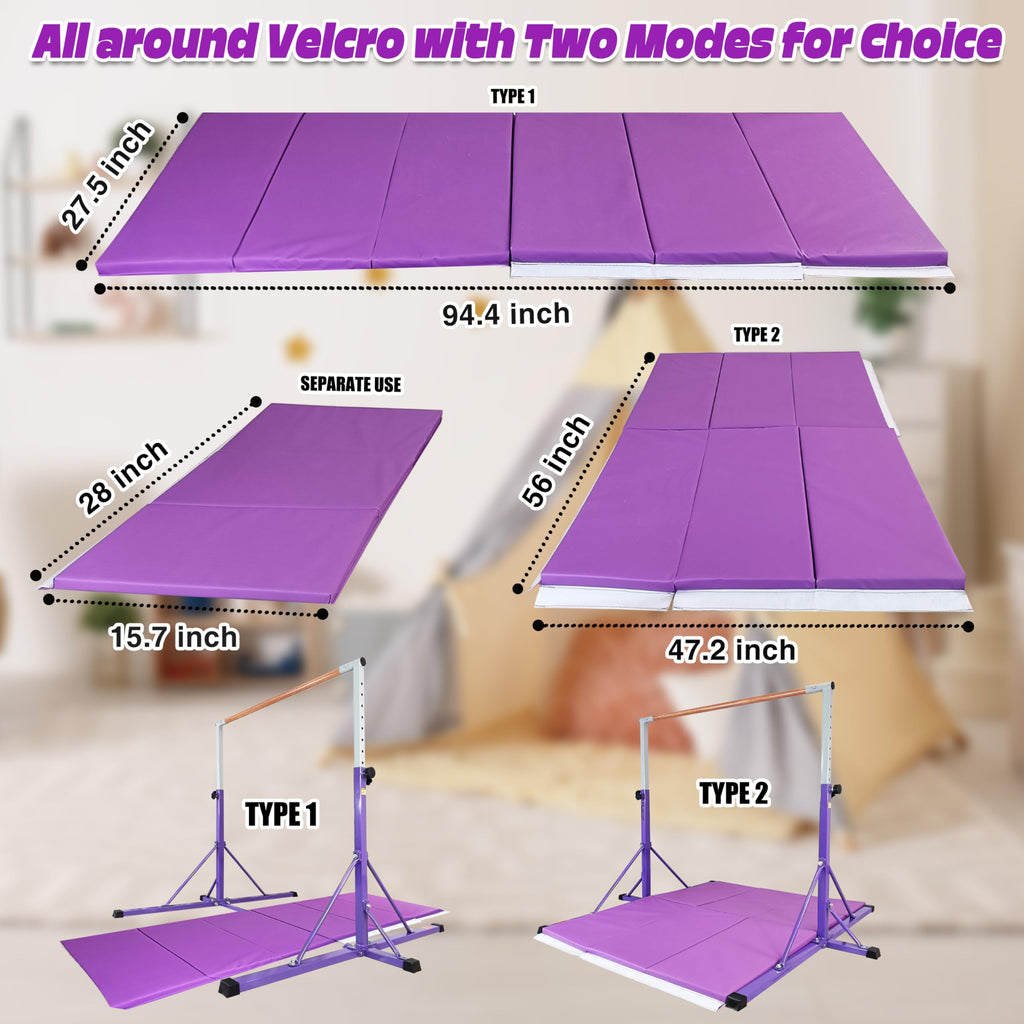 FC FUNCHEER Gymnastics Bar for Kids Ages 3-15, 35" to 60" Adjustable Height, 4FT Wide Base - Professional Kip Bar with 360° Stability & Fiberglass Crossbar, Easy Fold&Solid Design for Home Training