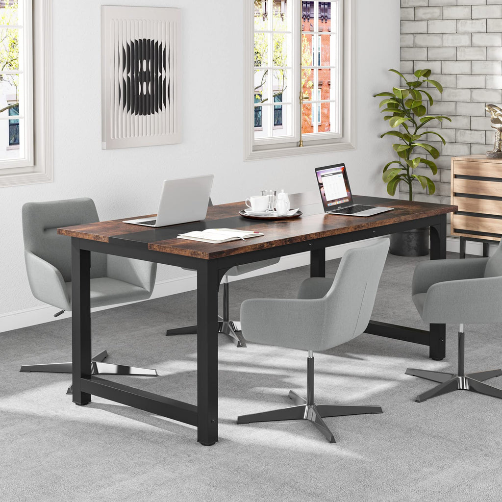Tribesigns 63” Executive Desk, Large Office Computer Desk with Thicken Frame, Modern Simple Workstation Business Furniture for Home Office, Rustic Brown/Black