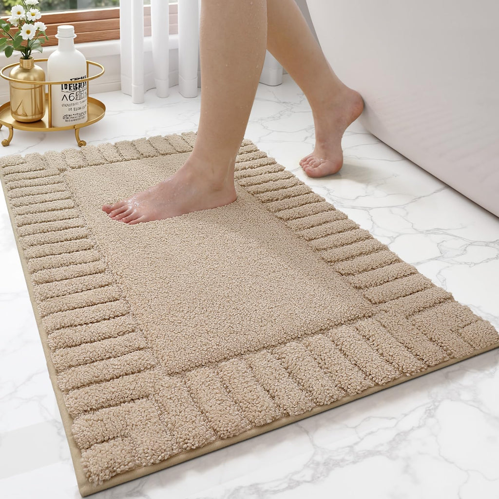 LUMI Bathroom Rugs Non Slip with Rubber Backing, Extra Soft Plush Microfiber Bath Rug Absorbent, Machine Washable Bath Mat Quick Dry for Tub, Shower, Hotel, Beige, 16"x24"