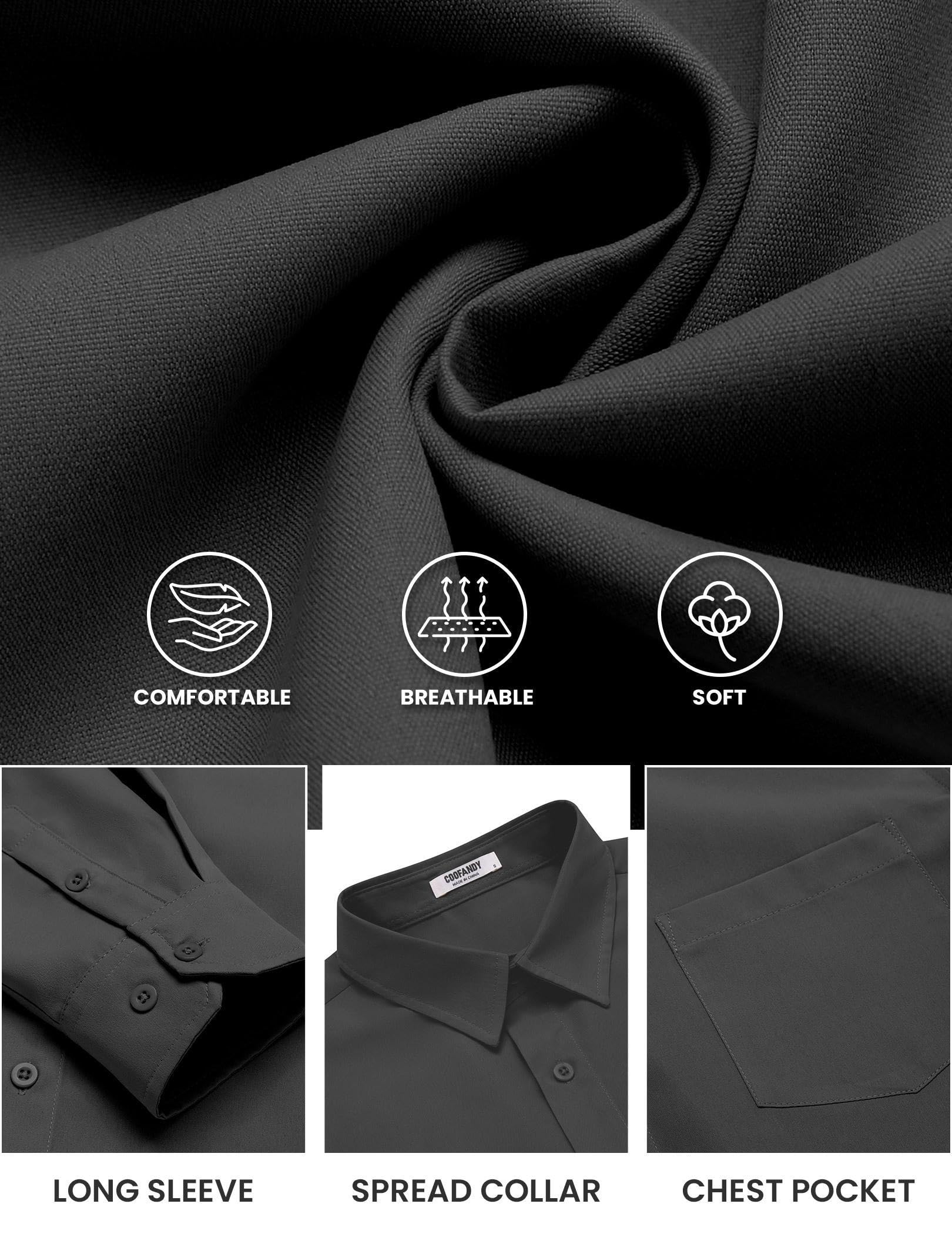 COOFANDY Mens Long Sleeve Button Down Shirts Casual Untucked Shirts for Men Dress Shirts Beach Wedding Shirts