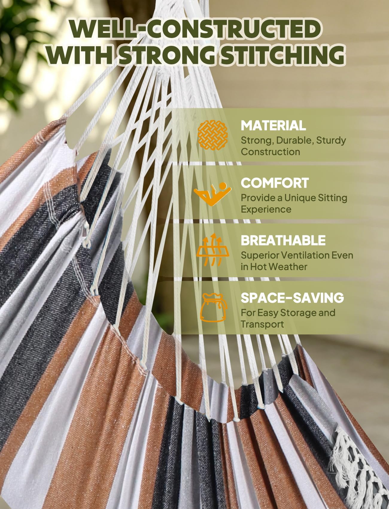 Chihee Hammock Chair Hanging Swing Max 500 Lbs 2 Cushions Included Metal Spreader Bar with Anti-Slip Grooves Portable Hanging Chair Side Pocket Large Macrame Bohemian Chair Indoor Outdoor | Hanging Swing with Anti-Slip Grooves Portable Hanging Chair Side