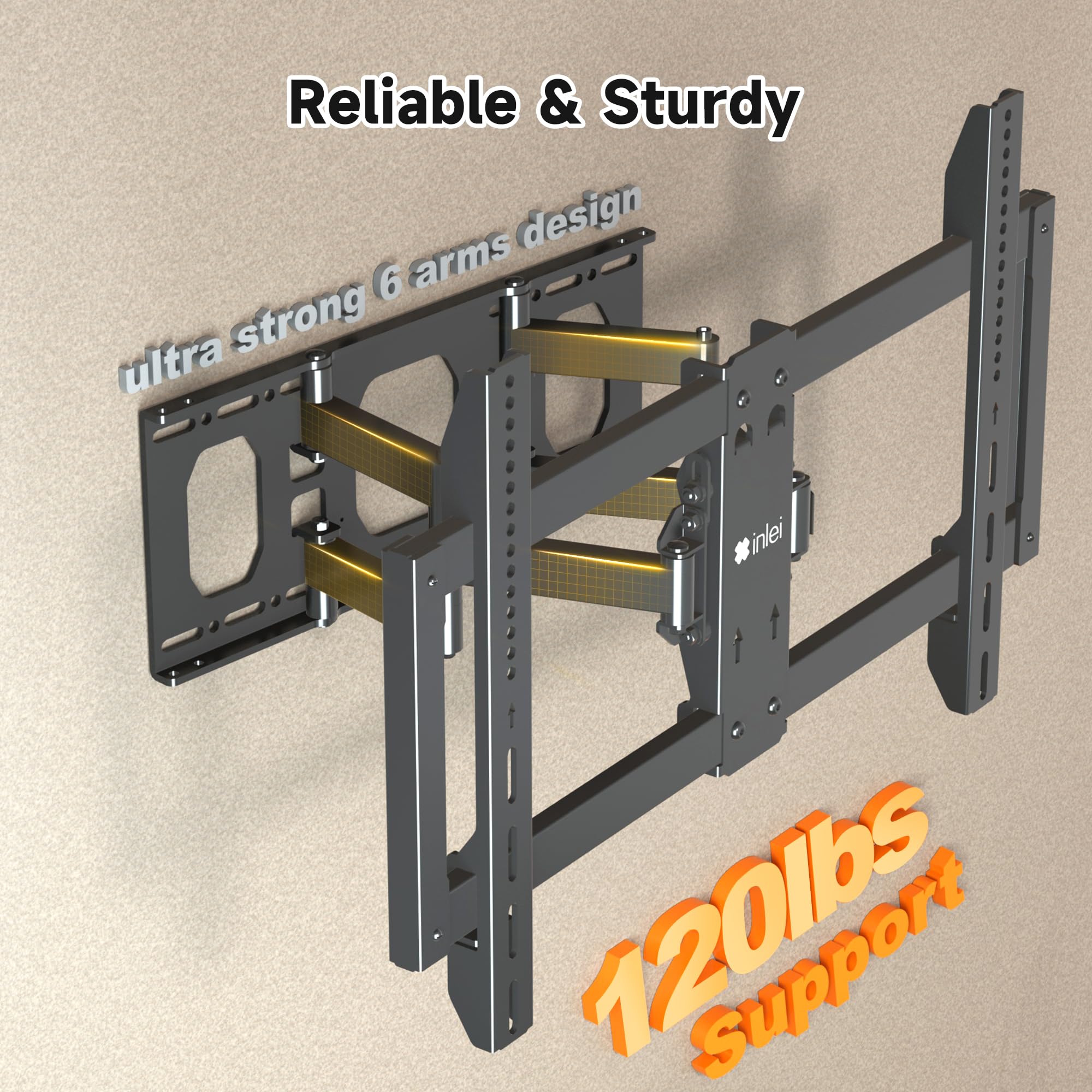 XINLEI Full Motion TV Wall Mount for Most 26"-70" Flat/Curved TV, Swivel Tilt Bracket with Articulating Dual Arms, Support 100lbs, Max VESA 400x400mm, Fits 12”/16" Wood Stud (MA570)