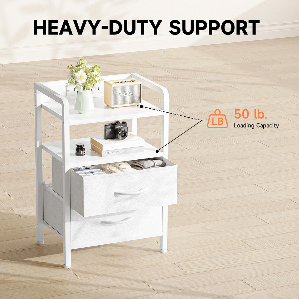 Lazzanto Night Stand Bedside Charger Bedroom - Nightstand with Charging Station & LED Light Strip, Night Stand with Storage Shelf & 2 Fabric Drawers, Morden End Table with U-S-B Ports & AC Outlets