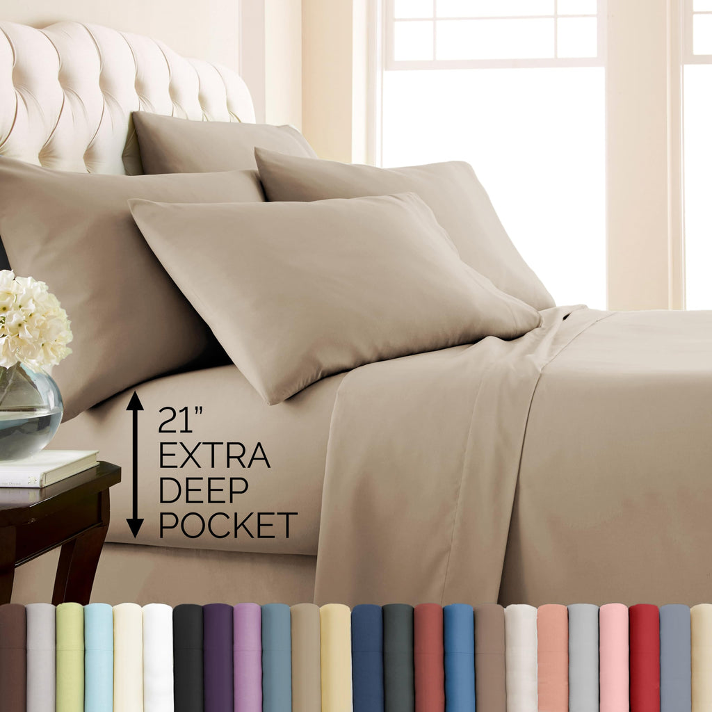 Southshore Fine Living, Inc. 4-Piece, 21-Inch Deep Pocket Twin Sheets Set with Fitted Sheet, Soft Microfiber, Oversized Flat Sheet, 2 Pillow Cases Standard Size, Hotel Collection Twin Bed White Sheets