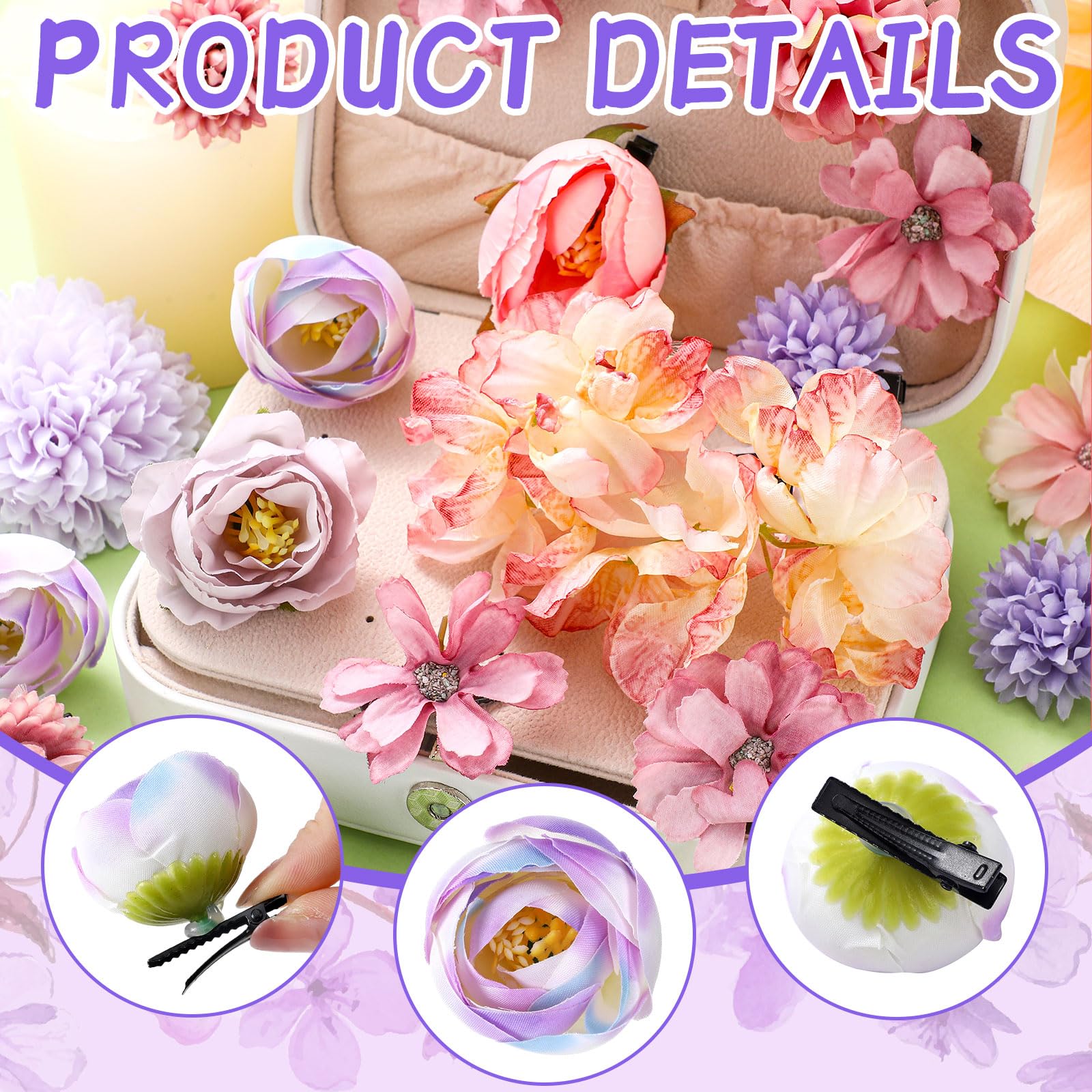 BBTO Flower Hair Clip Rose Hair Clips Barrettes for Women Flower Accessories Boho Bride Claw Clip Hairpin Brooch Pin Headpiece for Wedding(Beige Orange Series,21 Pcs)
