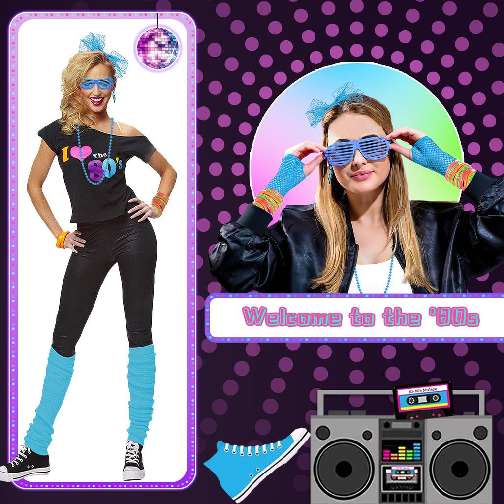 Upgraded 80s Outfit Costume for Women,80s Party Costume Accessory Sets with T-Shirt Tutu Skirt Waist Pack etc