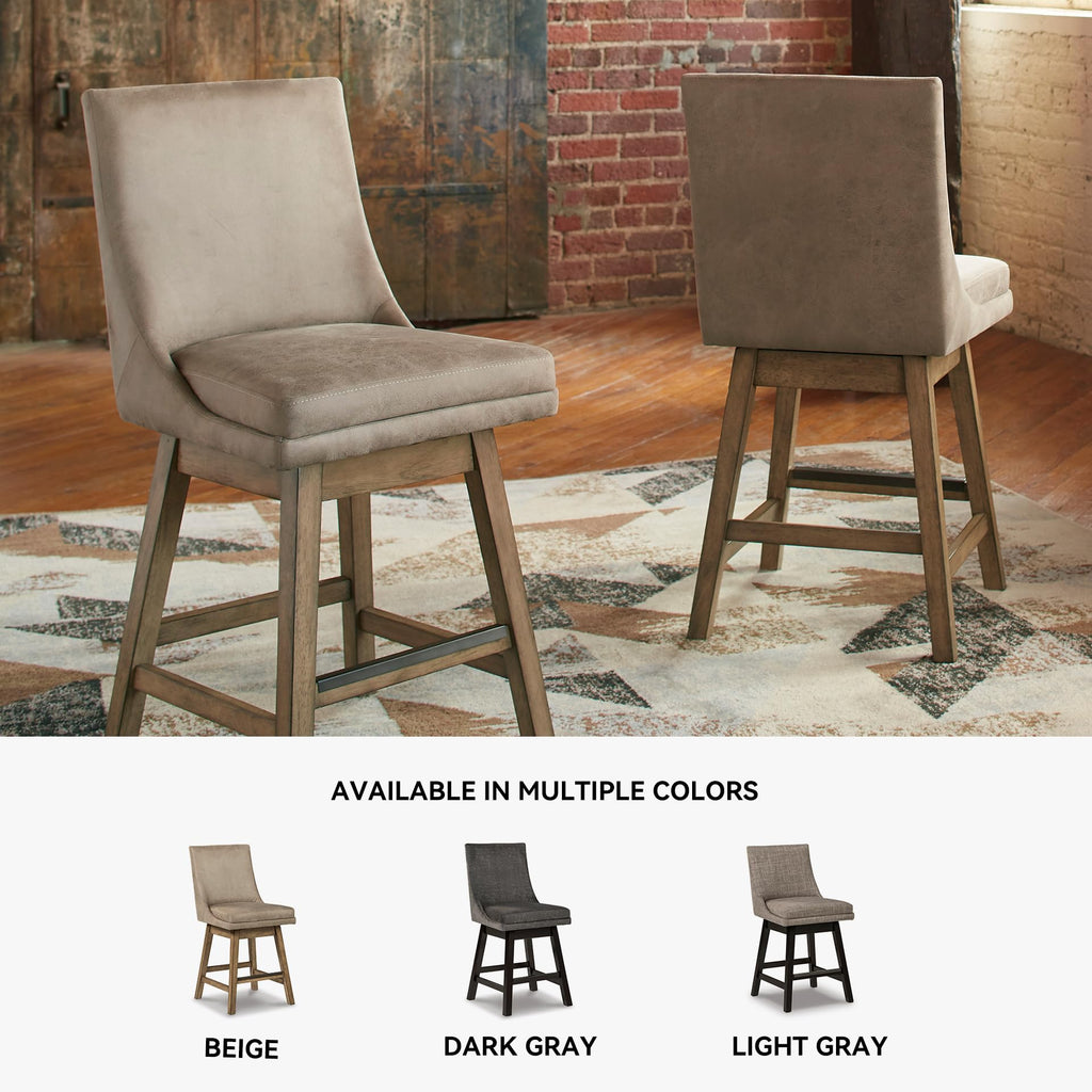 Signature Design by Ashley Tallenger Upholstered Counter Height Barstool, Set of 2, Beige