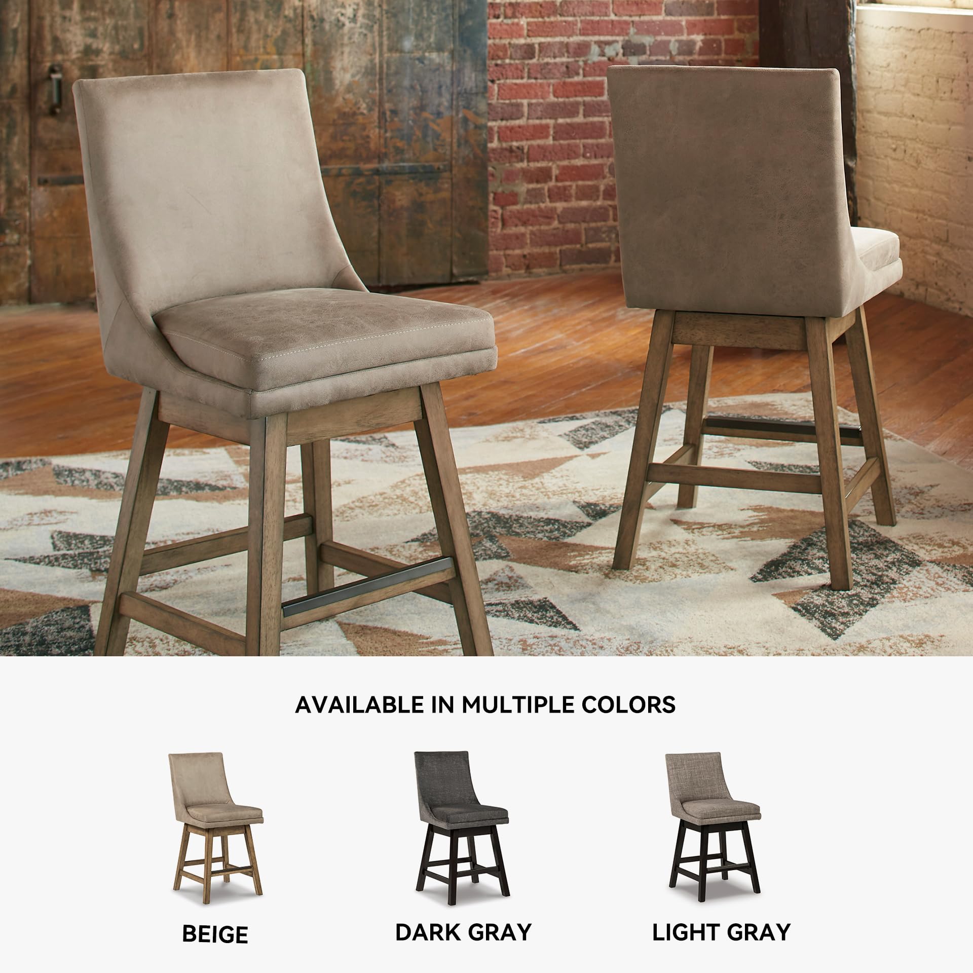 Signature Design by Ashley Tallenger Upholstered Counter Height Barstool, Set of 2, Beige