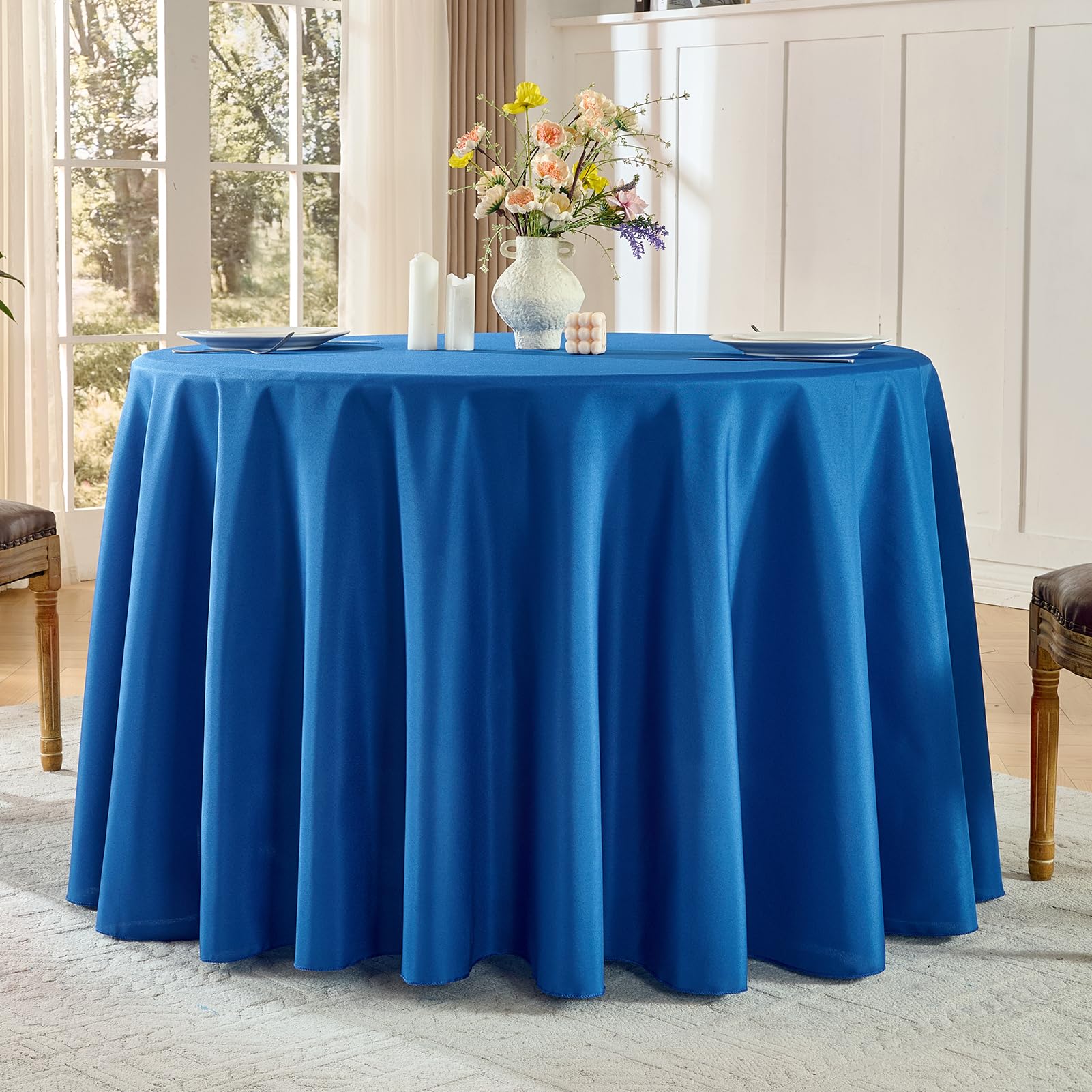 Round Tablecloth 2 Pack 90 Inch Black Tablecloths Washable Decorative Linen Polyester Table Clothes Cover for Dining Table Banquets Buffet Parties and Wedding