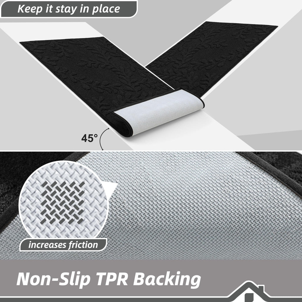 BEQHAUSE Door Mats 20”x32”, Non-Slip TPR Backing Entryway Doormat, Super Absorbent Welcome Mat for Front Door, Mud Shoes & Paws, Washable Entry Rugs, Black
