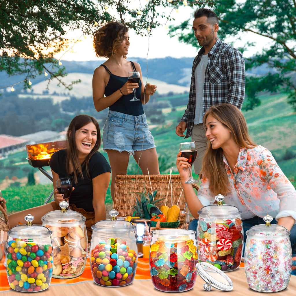 Nuogo 6 Pcs Plastic Candy and Cookie Jar with Lids Decorative Apothecary Jars Candy Buffet Containers Clear Airtight Food Storage Canister Home Decoration(42 oz,Classic)