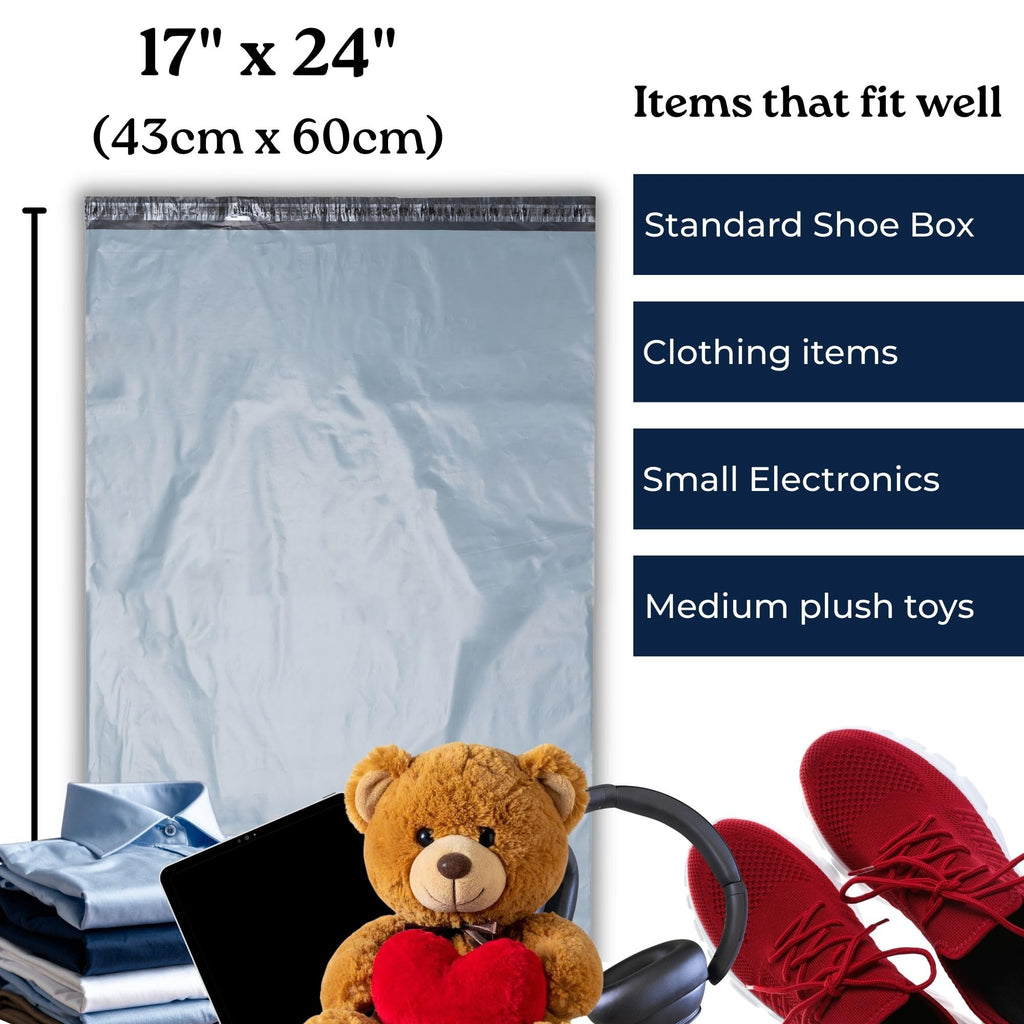 5 Large Shipping Bags 17x24 | Jumbo Poly Mailers for clothes | Strong Thick Mailing Bags with Self Adhesive | Self Sealing Shipping Envelopes
