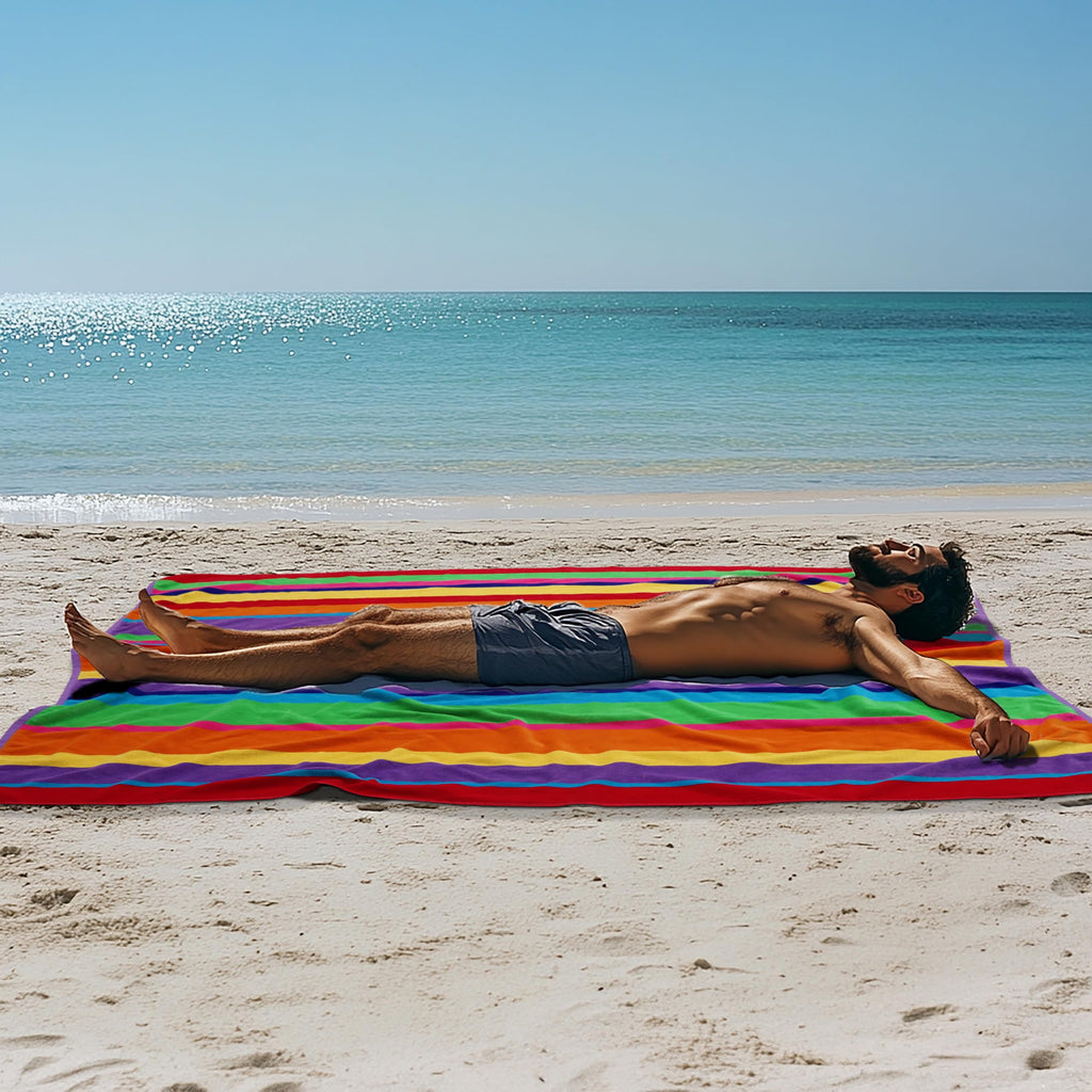 COTTON CRAFT Ombre Stripe Extra Wide Beach Towel for Two - 58x68 - Pure Cotton - Double Woven Jacquard Thick Plush Super Soft Luxurious Velour Pile - Pool Picnic Bath - 450 GSM - Blue