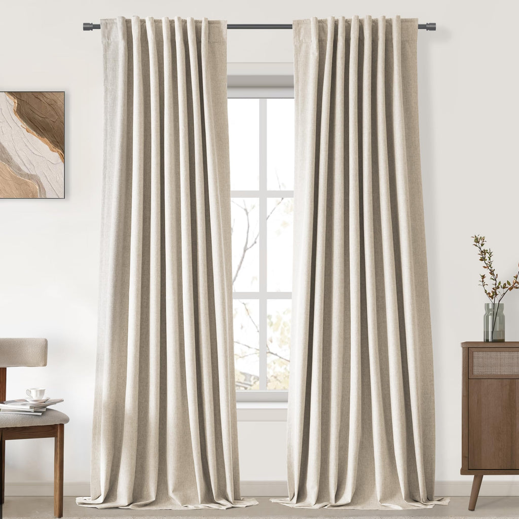 UHITECH Short Linen Curtains 24 Inch Long for Farmhouse Small Windows Modern Cafe Sytle Blackout Curtains for Living Room Back Tab Thermal Black Out Drapes 2ft
