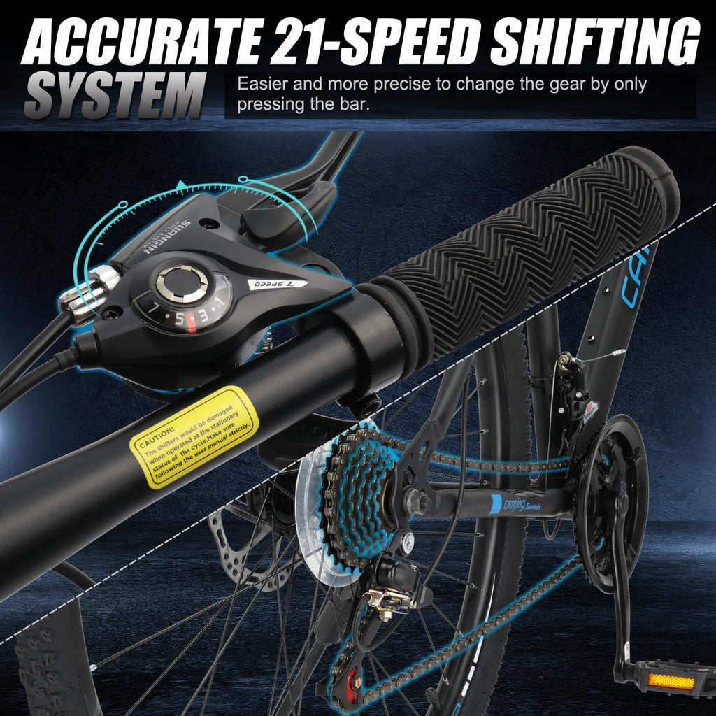 Ktaxon Mountain Bike 24/26/27.5 Inch Men & Women Mountain Bike with 21-Speed Adult Bikes, Double Disc Brake, Suspension Fork and High Carbon Steel Frame