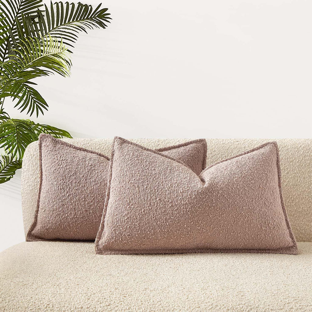 JUSPURBET Pillow Covers Set of 2 Decorative Throw Pillow Covers Case for Couch Sofa Bed Soft Boucle Textured Cushion Covers with Hidden Zipper for Home Decor Living Room 16x16,Beige